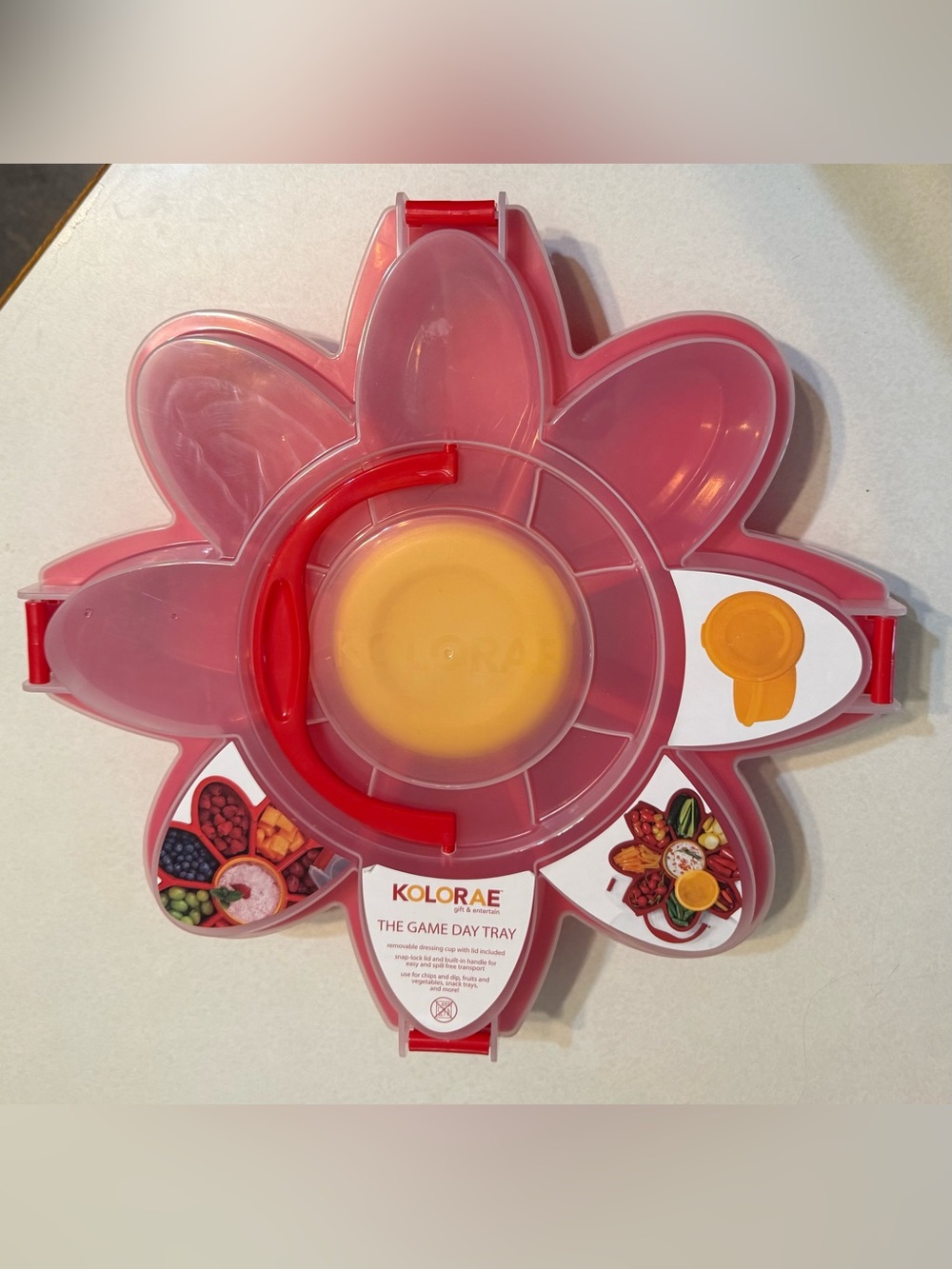 Kolor Pink Flower Snack Tray with Center Dip Bowl